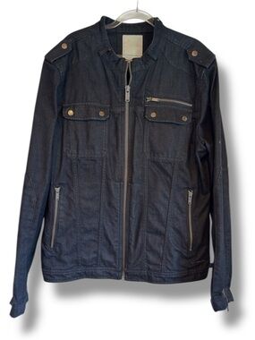 Calvin Klein Moto Motorcycle Grey Black Denim Jean Zip Jacket Mens XL